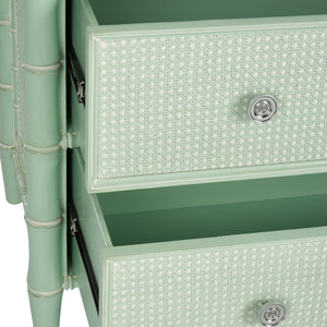 Wildwood Gutshall Seafoam Four-Drawer Coastal Chest With Bamboo Motif, Woven Caning Fronts & Satin Nickel Hardware 490869