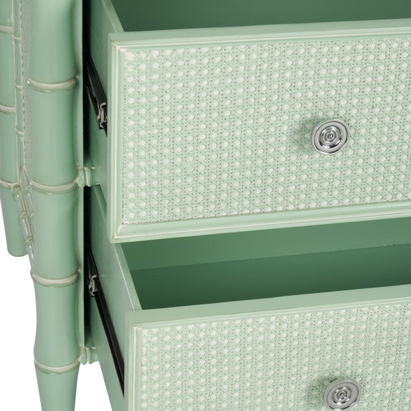 Wildwood Gutshall Seafoam Four-Drawer Coastal Chest With Bamboo Motif, Woven Caning Fronts & Satin Nickel Hardware 490869