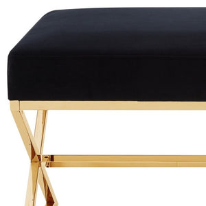 Homeroots 48" Black And Gold Upholstered Velvet Bench Black,Velvet Metal 490869