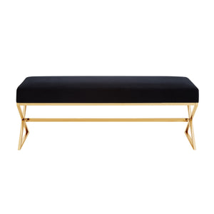 Homeroots 48" Black And Gold Upholstered Velvet Bench Black,Velvet Metal 490869