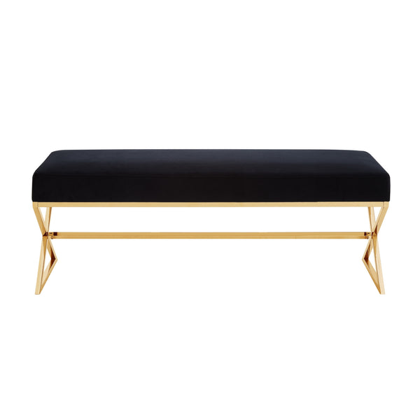 Homeroots 48" Black And Gold Upholstered Velvet Bench Black,Velvet Metal 490869