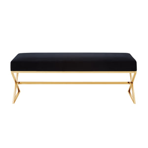 Homeroots 48" Black And Gold Upholstered Velvet Bench Black,Velvet Metal 490869