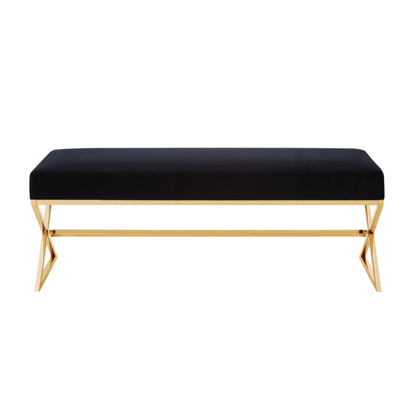 Homeroots 48" Black And Gold Upholstered Velvet Bench Black,Velvet Metal 490869
