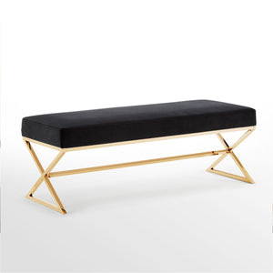 Homeroots 48" Black And Gold Upholstered Velvet Bench Black,Velvet Metal 490869