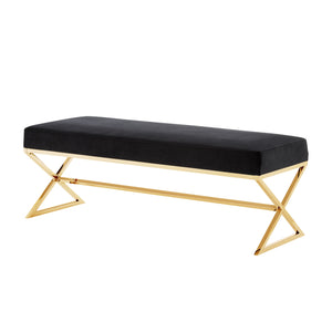 Homeroots 48" Black And Gold Upholstered Velvet Bench Black,Velvet Metal 490869
