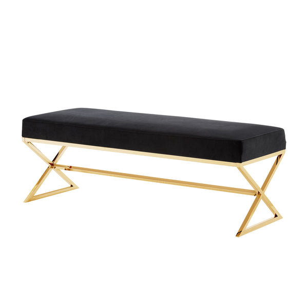 Homeroots 48" Black And Gold Upholstered Velvet Bench Black,Velvet Metal 490869