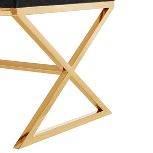 Homeroots 48" Black And Gold Upholstered Velvet Bench Black,Velvet Metal 490869