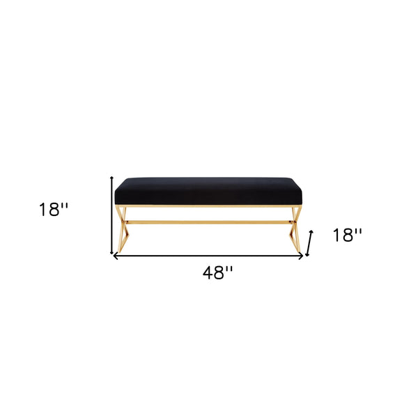 Homeroots 48" Black And Gold Upholstered Velvet Bench Black,Velvet Metal 490869