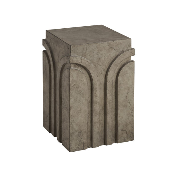 Wildwood Cassino Sculptural Accent Table In Aged White Concrete — Arch-Detail Side Or Bedside Table, Compact Elegance 490870