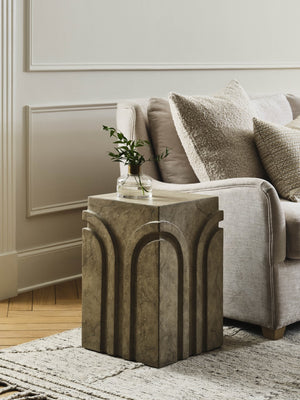 Wildwood Cassino Sculptural Accent Table In Aged White Concrete — Arch-Detail Side Or Bedside Table, Compact Elegance 490870
