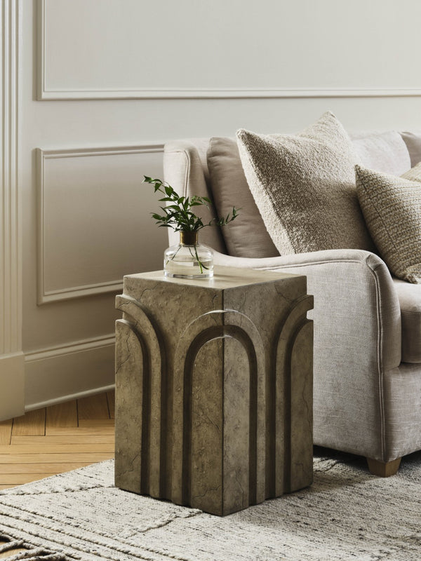 Wildwood Cassino Sculptural Accent Table In Aged White Concrete — Arch-Detail Side Or Bedside Table, Compact Elegance 490870