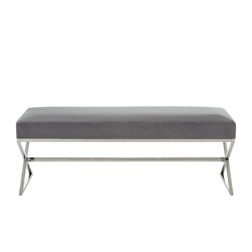 Homeroots 48" Gray And Silver Velvet Upholstered Bench Grey,Velvet Metal 490870