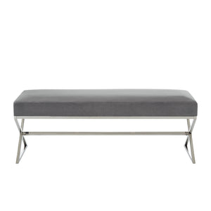 Homeroots 48" Gray And Silver Velvet Upholstered Bench Grey,Velvet Metal 490870