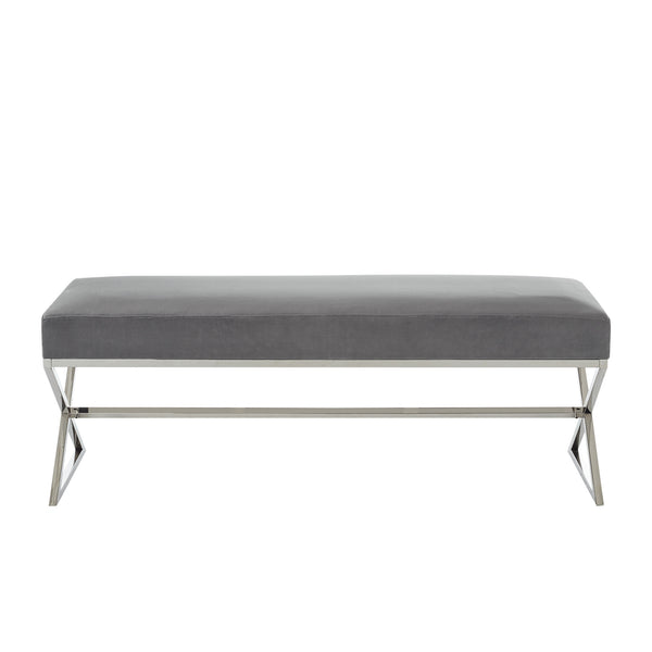 Homeroots 48" Gray And Silver Velvet Upholstered Bench Grey,Velvet Metal 490870