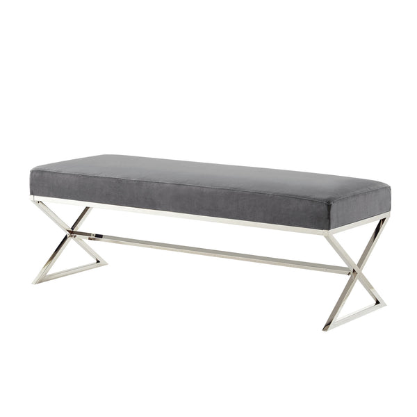 Homeroots 48" Gray And Silver Velvet Upholstered Bench Grey,Velvet Metal 490870