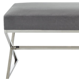 Homeroots 48" Gray And Silver Velvet Upholstered Bench Grey,Velvet Metal 490870