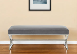 Homeroots 48" Gray And Silver Velvet Upholstered Bench Grey,Velvet Metal 490870