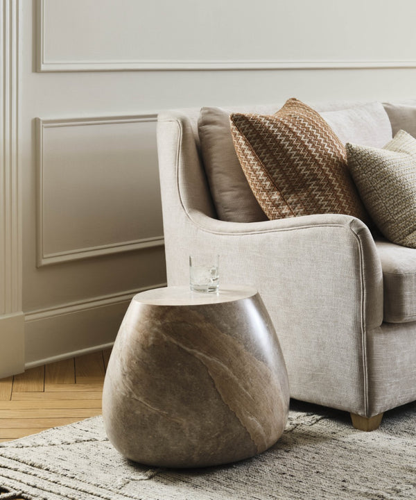 Wildwood Luna Sculptural Accent Table With Marble-Print Finish — Cream Concrete Side Table, Durable Elegance 490871