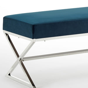 Homeroots 48" Navy Blue And Silver Upholstered Velvet Bench Navy,Velvet Metal 490871