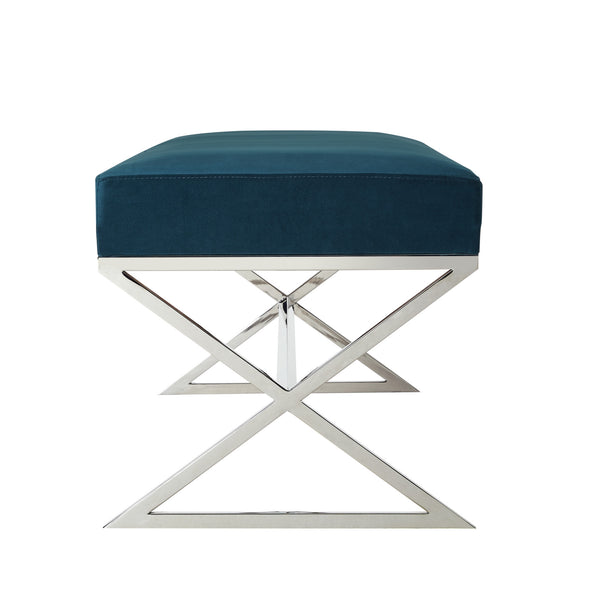 Homeroots 48" Navy Blue And Silver Upholstered Velvet Bench Navy,Velvet Metal 490871