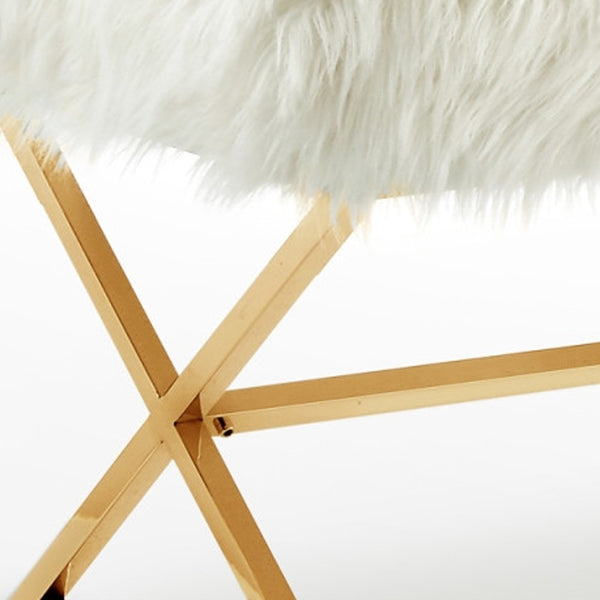Homeroots 48" White And Gold Upholstered Faux Fur Bench White,Faux Fur Metal 490872