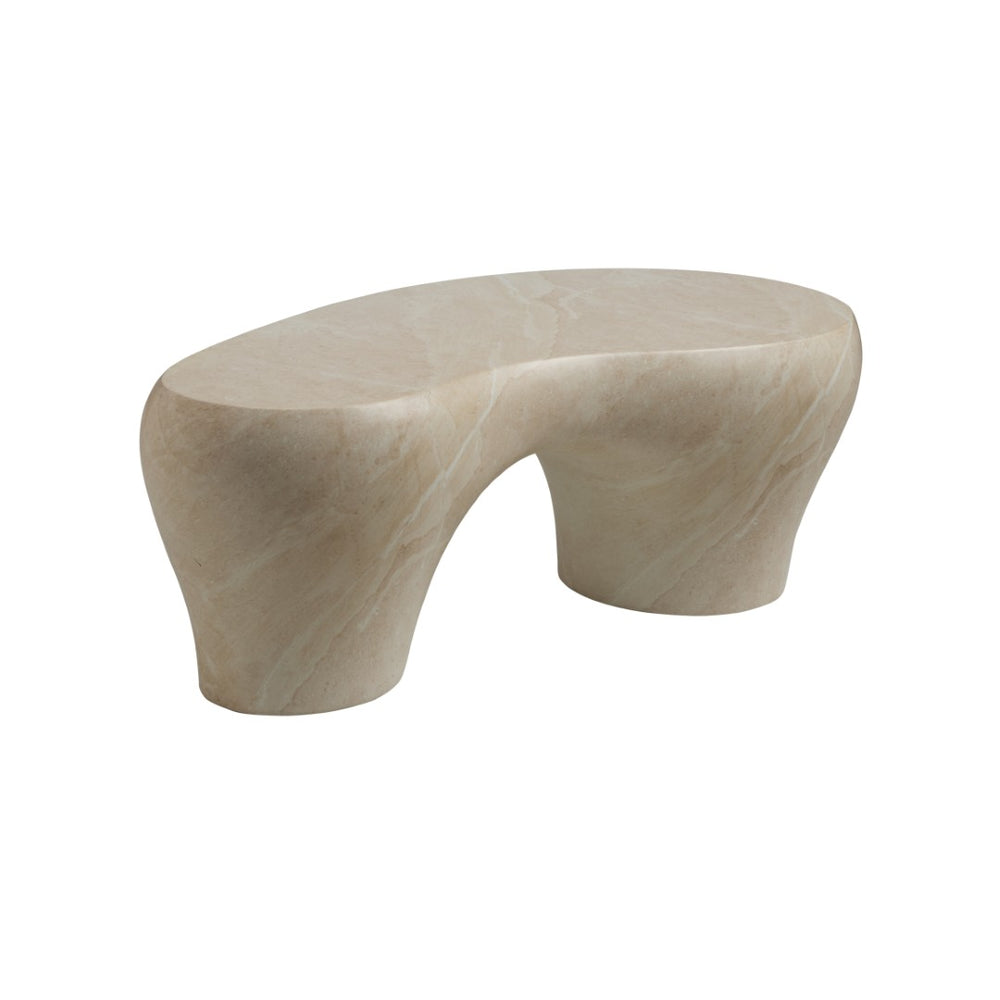 Wildwood Rena Sculptural Cocktail Table In Natural Cream Marble-Print Cast Concrete — Durable, Modern Centerpiece 490873