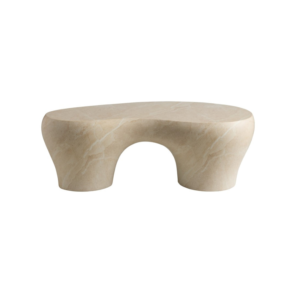 Wildwood Rena Sculptural Cocktail Table In Natural Cream Marble-Print Cast Concrete — Durable, Modern Centerpiece 490873