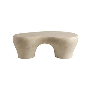 Wildwood Rena Sculptural Cocktail Table In Natural Cream Marble-Print Cast Concrete — Durable, Modern Centerpiece 490873