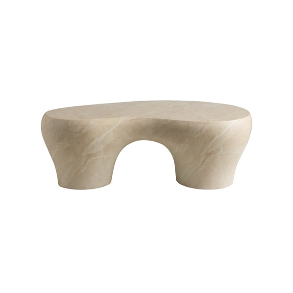 Wildwood Rena Sculptural Cocktail Table In Natural Cream Marble-Print Cast Concrete — Durable, Modern Centerpiece 490873