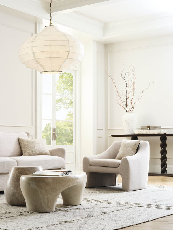 Wildwood Rena Sculptural Cocktail Table In Natural Cream Marble-Print Cast Concrete — Durable, Modern Centerpiece 490873