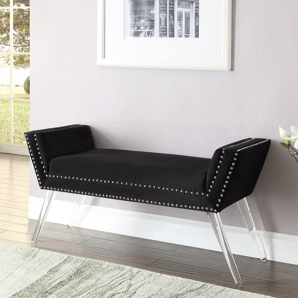 Homeroots 45" Black And Clear Upholstered Velvet Bench Black Manufactured Wood 490876