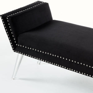 Homeroots 45" Black And Clear Upholstered Velvet Bench Black Manufactured Wood 490876