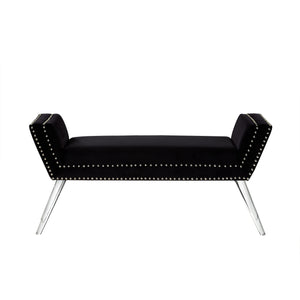 Homeroots 45" Black And Clear Upholstered Velvet Bench Black Manufactured Wood 490876