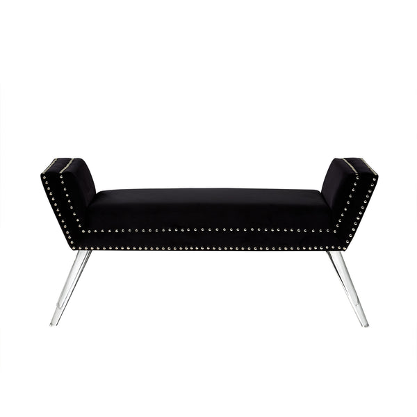 Homeroots 45" Black And Clear Upholstered Velvet Bench Black Manufactured Wood 490876