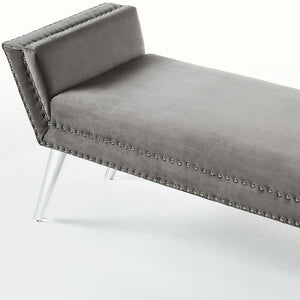 Homeroots 45" Gray And Clear Upholstered Velvet Bench Grey Manufactured Wood 490877