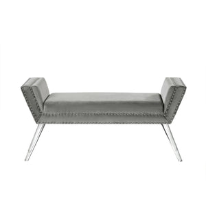 Homeroots 45" Gray And Clear Upholstered Velvet Bench Grey Manufactured Wood 490877