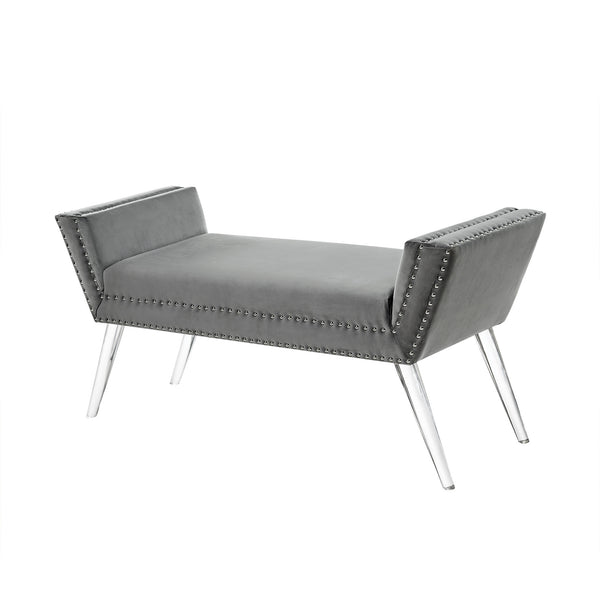 Homeroots 45" Gray And Clear Upholstered Velvet Bench Grey Manufactured Wood 490877