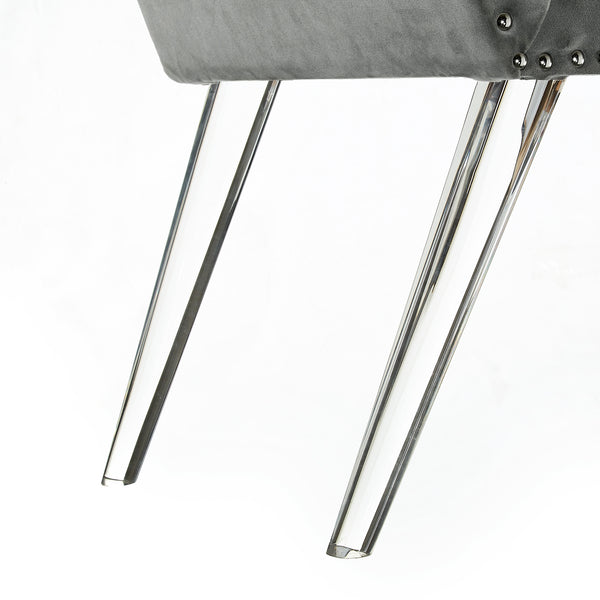 Homeroots 45" Gray And Clear Upholstered Velvet Bench Grey Manufactured Wood 490877