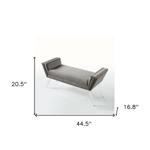Homeroots 45" Gray And Clear Upholstered Velvet Bench Grey Manufactured Wood 490877