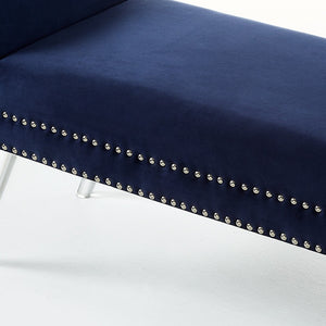 Homeroots 45" Navy Blue And Clear Upholstered Velvet Bench Navy Manufactured Wood 490878