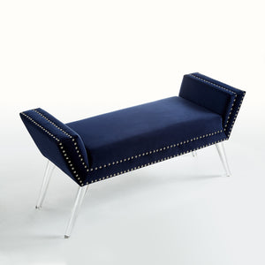 Homeroots 45" Navy Blue And Clear Upholstered Velvet Bench Navy Manufactured Wood 490878