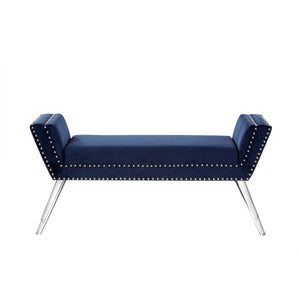 Homeroots 45" Navy Blue And Clear Upholstered Velvet Bench Navy Manufactured Wood 490878