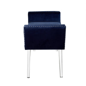 Homeroots 45" Navy Blue And Clear Upholstered Velvet Bench Navy Manufactured Wood 490878