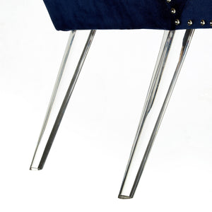 Homeroots 45" Navy Blue And Clear Upholstered Velvet Bench Navy Manufactured Wood 490878