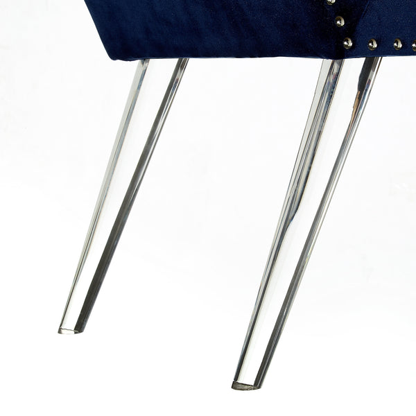 Homeroots 45" Navy Blue And Clear Upholstered Velvet Bench Navy Manufactured Wood 490878