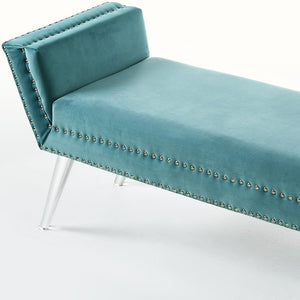 Homeroots 45" Slate Blue And Clear Upholstered Velvet Bench Slate Blue Manufactured Wood 490879