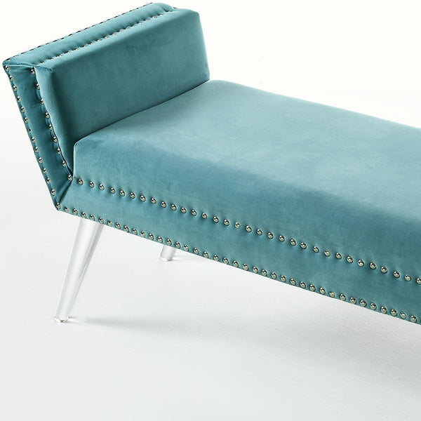 Homeroots 45" Slate Blue And Clear Upholstered Velvet Bench Slate Blue Manufactured Wood 490879