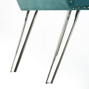 Homeroots 45" Slate Blue And Clear Upholstered Velvet Bench Slate Blue Manufactured Wood 490879