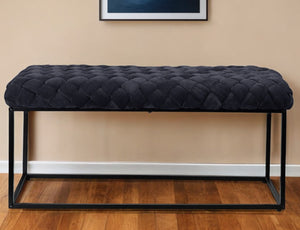 Homeroots 39" Black Velvet Upholstered Bench Black Metal 490880