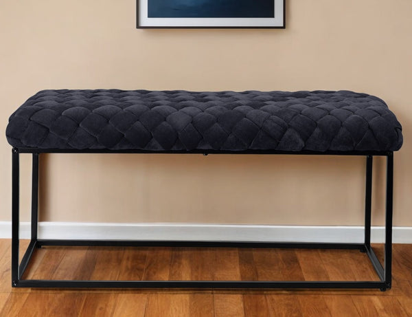 Homeroots 39" Black Velvet Upholstered Bench Black Metal 490880